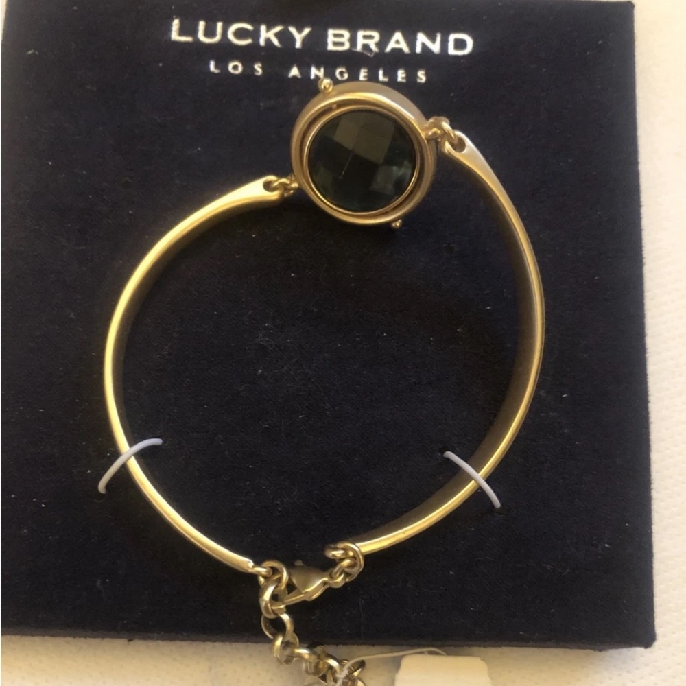 Lucky Brand Gold Tone Bangle With Reversible Natural Stone Accent NWT & Box - Picture 3 of 12